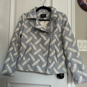 FRNCH Jacquard Wheat Design Moto Jacket - Blue